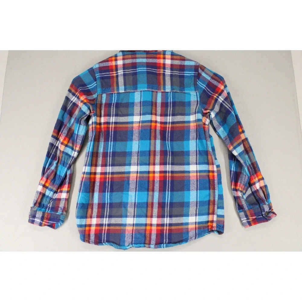 OshKosh Bgosh Kids Blue Orange Plaid Flannel Button Up Shirt Size 10 Casual